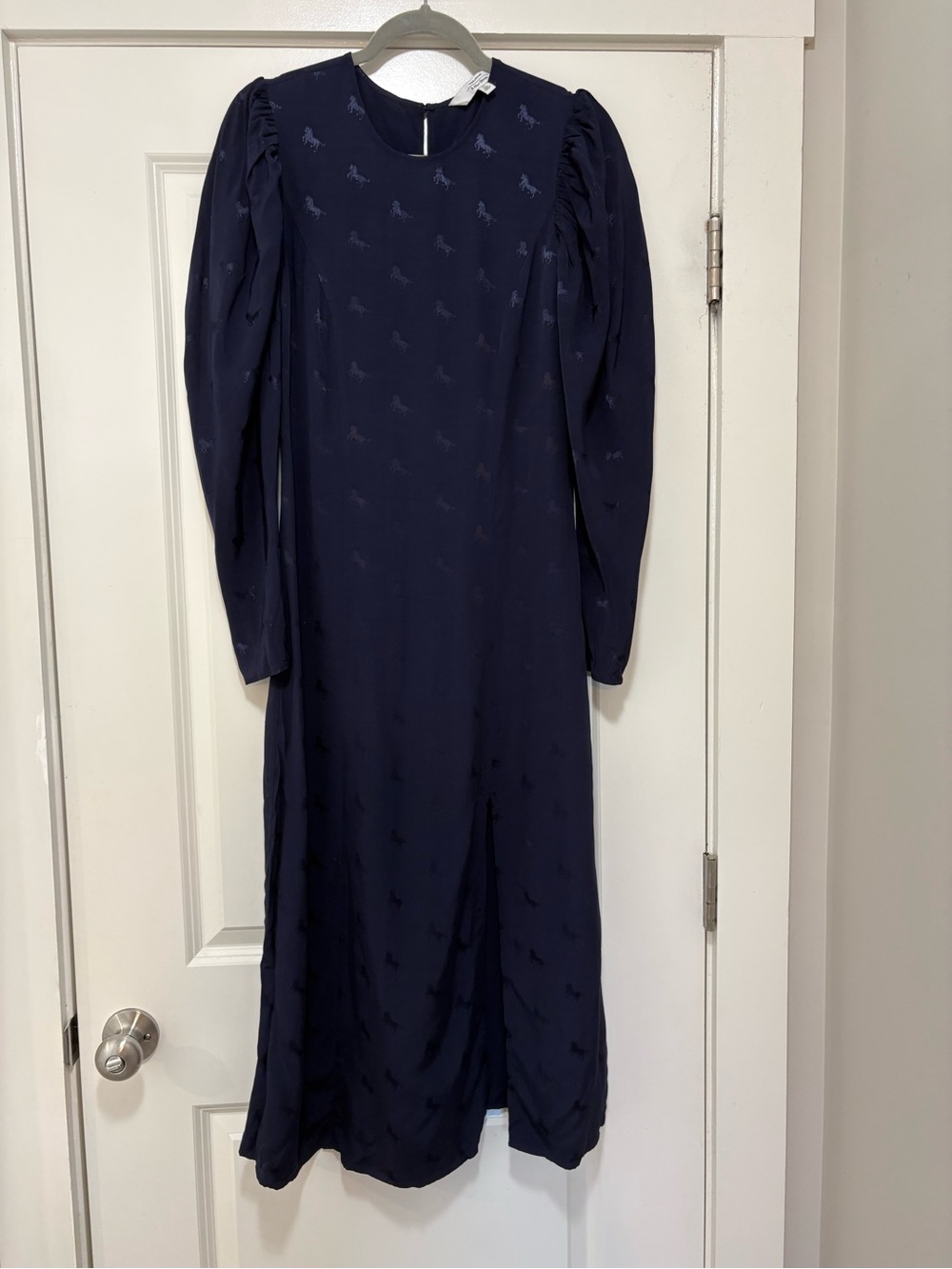 & Other Stories Navy Midi Dress with Subtle Jacquard